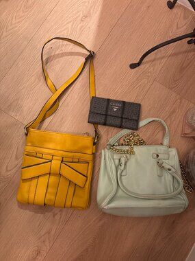 Bundle: GUESS Monogram Wallet, ALDO Mint Handbag & Yellow Crossbody Bag